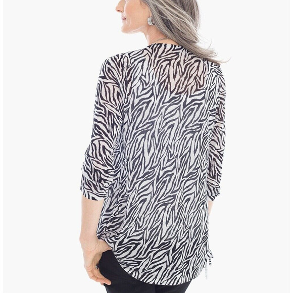 Chico's Animal Print Side Ruched Cardigan Size Large / 2 Open Front Stretch - Picture 5 of 9